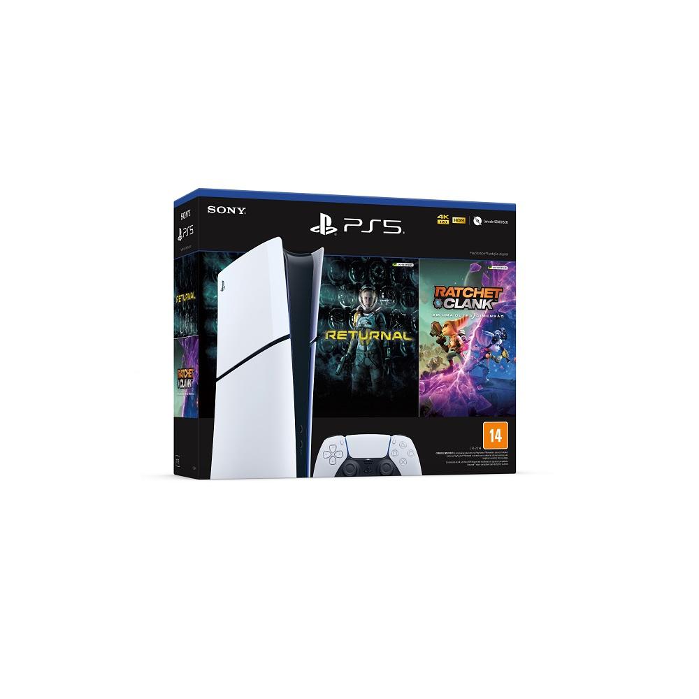 Ps5 Playstation 5 Sony Slim Ssd 1tb Controle Sem Fio Dualsense, Branco + Jogos Returnal E Ratchet &amp; Clank