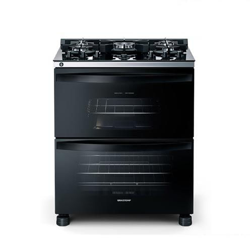 Fogão Brastemp 5 Bocas Preto Com Duplo Forno, Mesa De Vidro E Turbo Chama Bfd5vce