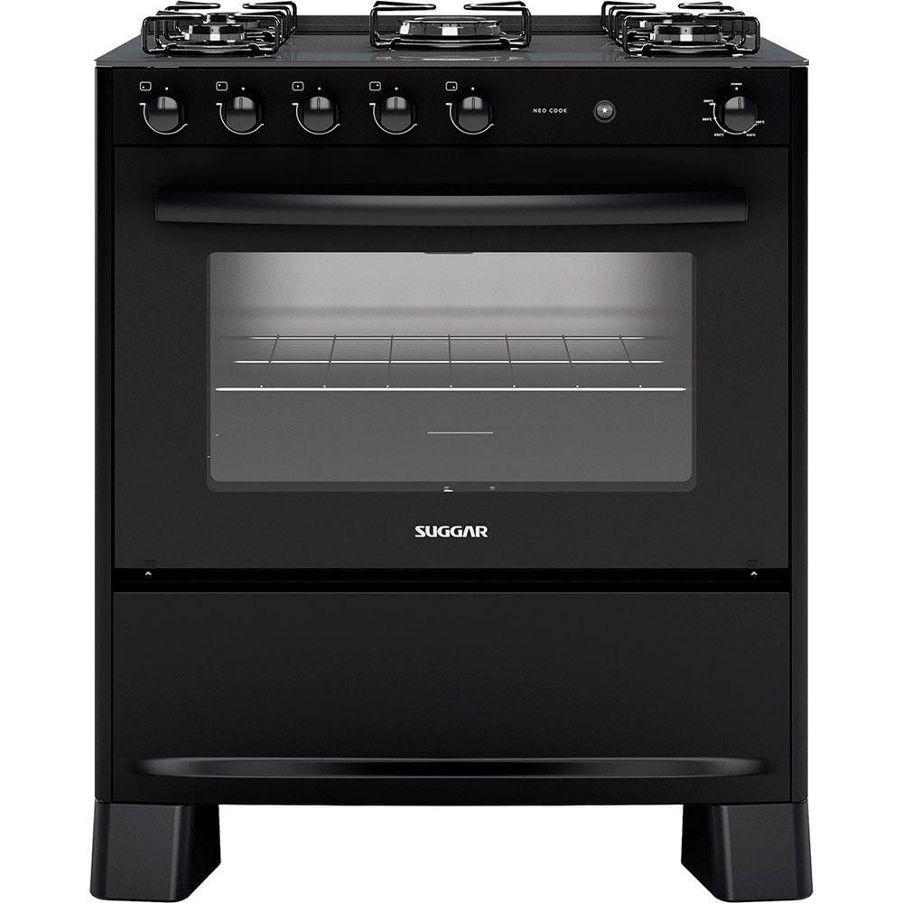 Fogão Fgv510 5 Bocas Neo Cook Mesa De Vidro Suggar Preto Bivolt