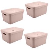 4x Caixa De Plástico 32l Organizadora Ou Rosa 24,5x36x46cm
