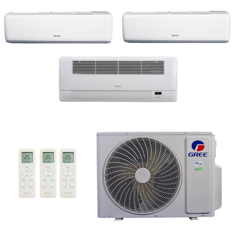 Ar-condicionado Multi Split Inverter R-32 Gree 30.000 (2x Evap Hw 12.000 + 1x Evap Cassete 1 Via 18.000) Quente/frio 220v