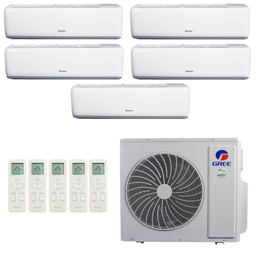 Ar-condicionado Multi Split Inverter R-32 Gree 42.000 (3x Evap Hw 9.000 + 2x Evap Hw 12.000) Quente/frio 220v