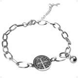 São Bento Pingente + Aço Inoxidável Pulseira Masculina Prata Oração Social Casual Medalha Religiosa