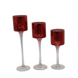 Jogo 3 Castiçais Para Natal Vidro Vermelho 25/30/40cm