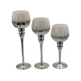 Jogo 3 Castiçais Para Natal Vidro Champagne 30/35/40cm