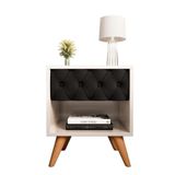 Mesa De Cabeceira Vitória Estofada Off Com Preto Quarto Sala