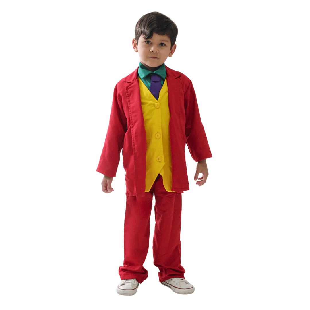 Fantasia Infantil Coringa Com Terno Vermelho E Colete Amarelo G