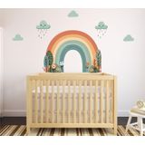 Adesivo De Parede Arco Iris Árvores E Jardim Boho