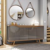 Buffet 160cm 4 Portas Pés Em Madeira Maciça Grace Versátile  Cinza Perola/noce