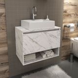 Gabinete Suspenso Para Banheiro 60cm 1 Porta Basculante 1 Nicho Bn3606 Tecno Mobili Mármore Branco
