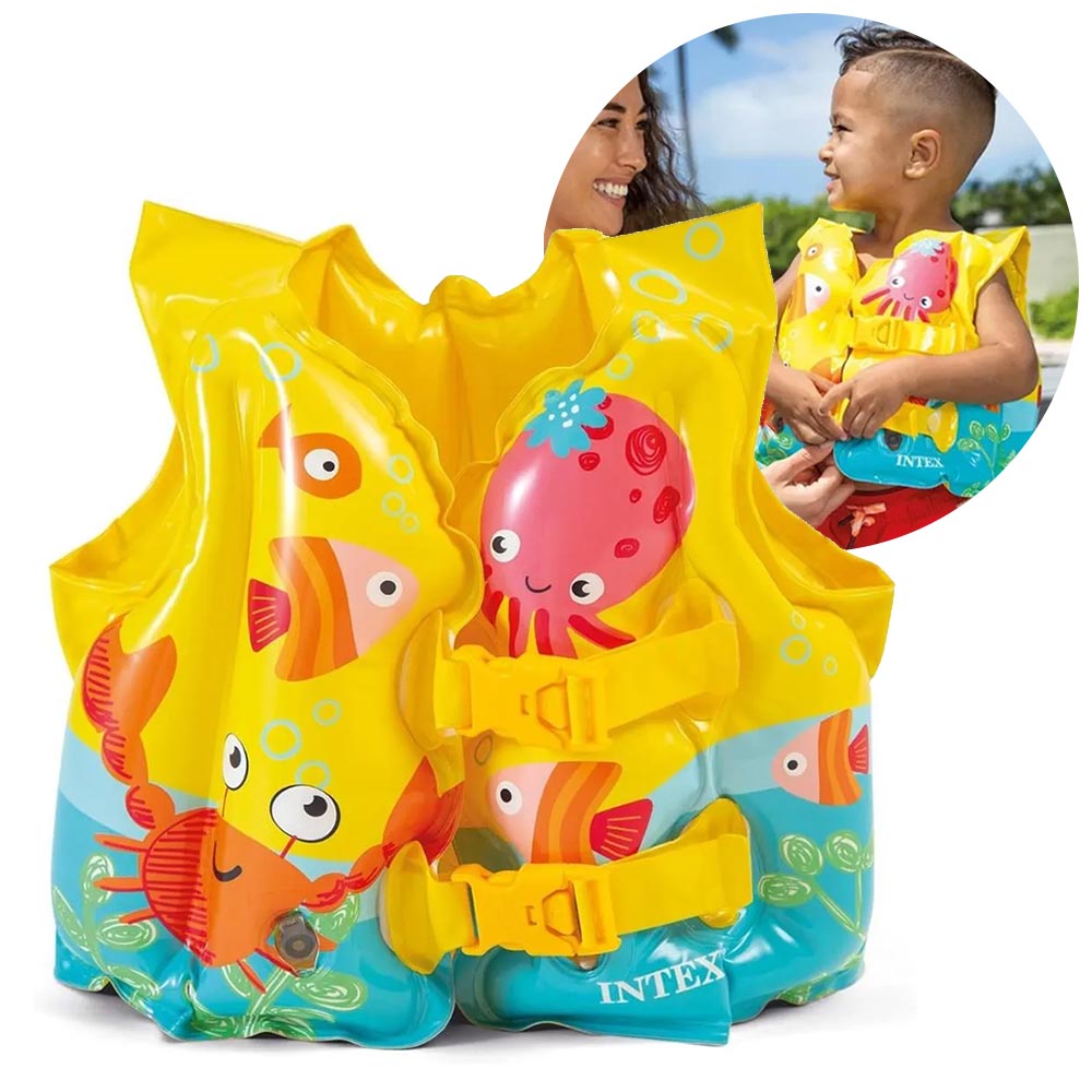 Boia Colete Infantil Peixinhos Inflavel Amarelo Intex