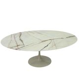 Mesa De Jantar Saarinen Oval 160x90cm Calacata Marmorizada Gelo Branco
