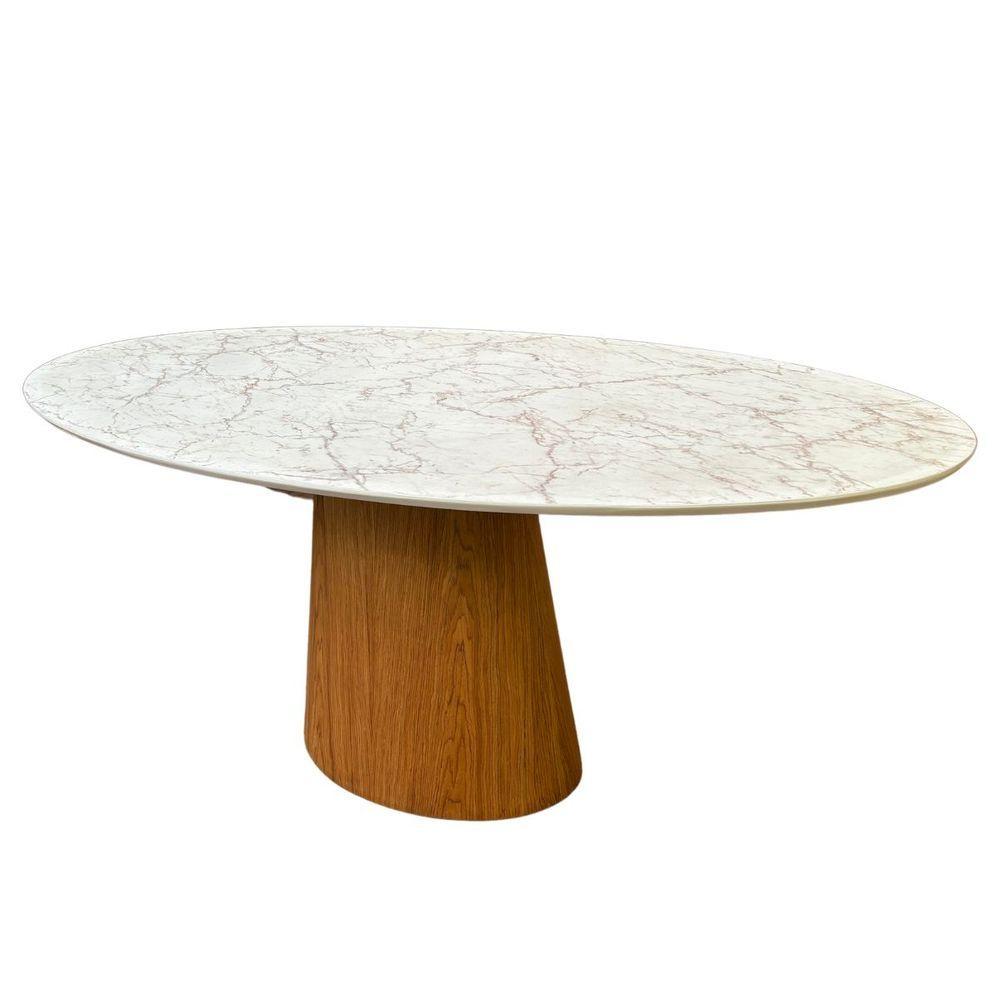 Mesa De Jantar Cone Oval 198x122 Cm Base Madeira Freijó Tampo Calacato Bronzeado