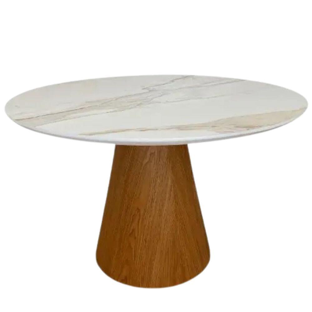 Mesa De Jantar Cone Redondo 130 Cm Base Freijó Tampo Mármore Branco Extra