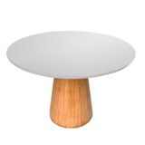 Mesa De Jantar Cone Redonda 100 Cm Base Madeira Freijó Tampo Laqueado Cor Branco