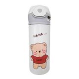 Garrafa Térmica Infantil Branca 420ml Com Tampa De Ursinho E Canudo Para Bebidas Quentes E Frias