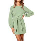 Vestido Feminino Prettygarden De Manga Comprida, Gola Redonda, Gravata Na Cintura