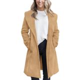 Casaco De Ervilha Fazortev Feminino De Inverno, Lapela Grande, Aberta, Frontal, Longa