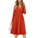 Vestido Feminino Ouges, De Outono, Decote Em V, Casual, Para Trabalho, Com Bolsos