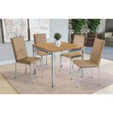 Sala De Jantar Reno Com Tampo De Madeira 90cm + 4 Cadeiras Cromada Capuccino