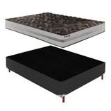 Box Casal Íris 42x138x188cm com Colchão Casal Unique D33 Plus Duoface 20x138x188cm Preto Elegancy