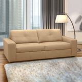 Sofá Decorativo Mendes 3 Lugares Sala De Estar 235cm Pés Em Madeira Couro Nude G88 - Gran Belo