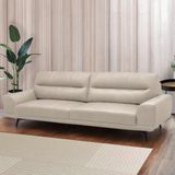 Sofá Decorativo Ashton 3 Lugares Sala De Estar 256cm Pés Em Aço Couro Bege G88 - Gran Belo