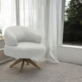 Poltrona Decorativa Katy Sala De Estar Base Giratória Em Madeira Couro Off White G88 - Gran Belo