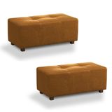 Kit 2 Puffs Decorativos Merlin Sala De Estar Couro Caramelo Manchado G88 - Gran Belo