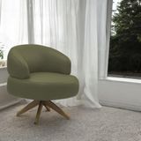 Poltrona Decorativa Katy Sala De Estar Base Giratória Em Madeira Couro Fendi G88 - Gran Belo