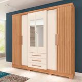 Guarda-roupas Paris New 6 Portas E 3 Gavetas Atualle Canelato Rustico 3d E Natura Off White