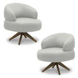 Kit 2 Poltronas Decorativas Katy Sala De Estar Base Giratória Madeira Couro Off White