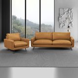 Conjunto Sala De Estar Paloma 1 Sofá 3 Lugares 223cm 1 Poltrona Couro Caramelo Manchado