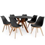 Conjunto Mesa De Jantar Orgânica Nina 120cm Preta Com 6 Cadeiras Leda - Preto