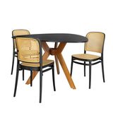 Conjunto Mesa De Jantar Orgânica Nina 120cm Preta Com 3 Cadeiras Roma - Preto