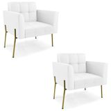 Poltrona Sala Pé Metal Dourado Kit 2 Ana Sintético Branco - Ibiza