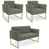 Namoradeira E 2 Poltronas Industrial Dourado Ana Bouclé Menta - Ibiza