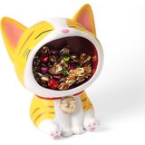 Porta-chaves Statue Lucky Cat Candy Dish, Resina Amarela, Feito À Mão