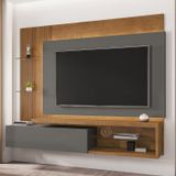 Painel Para Tv Até 65 Polegadas Prateleiras De Vidro E Fita Led Copacabana Bechara Pintura Ripada 3d Naturalle/titanium/ripado