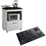 Kit Balcão Cooktop Kaiki Salvia Com 1 Porta Branco E Fogão Cooktop 5 Bocas Itatiaia