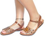 Sandalia Flores Clean Feminino Couro Solado Borracha Antiderrapante Fivela Moderna Tendencia