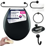 Assento Vaso Sanitário Almofadado Preto + Kit Banheiro Preto