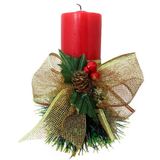 Vela Natalina Vermelha Decorativa Para Natal Com Laço Dourado