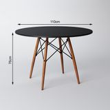 Mesa De Jantar Redonda Eiffel Eames 110cm Tampo Madeira Preto