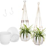 2 Cabides De Plantas De Embalagem Com Vasos Incluídos Conjunto De Cesta De Plantadores De Suspensão Interior Com Contas De Madeira Plantador
