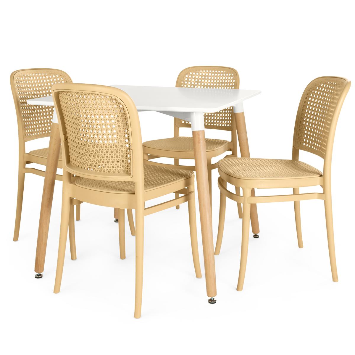 Conjunto Mesa De Jantar Quadrada Eiffel Branca 80x80cm Com 4 Cadeiras Roma - Nude