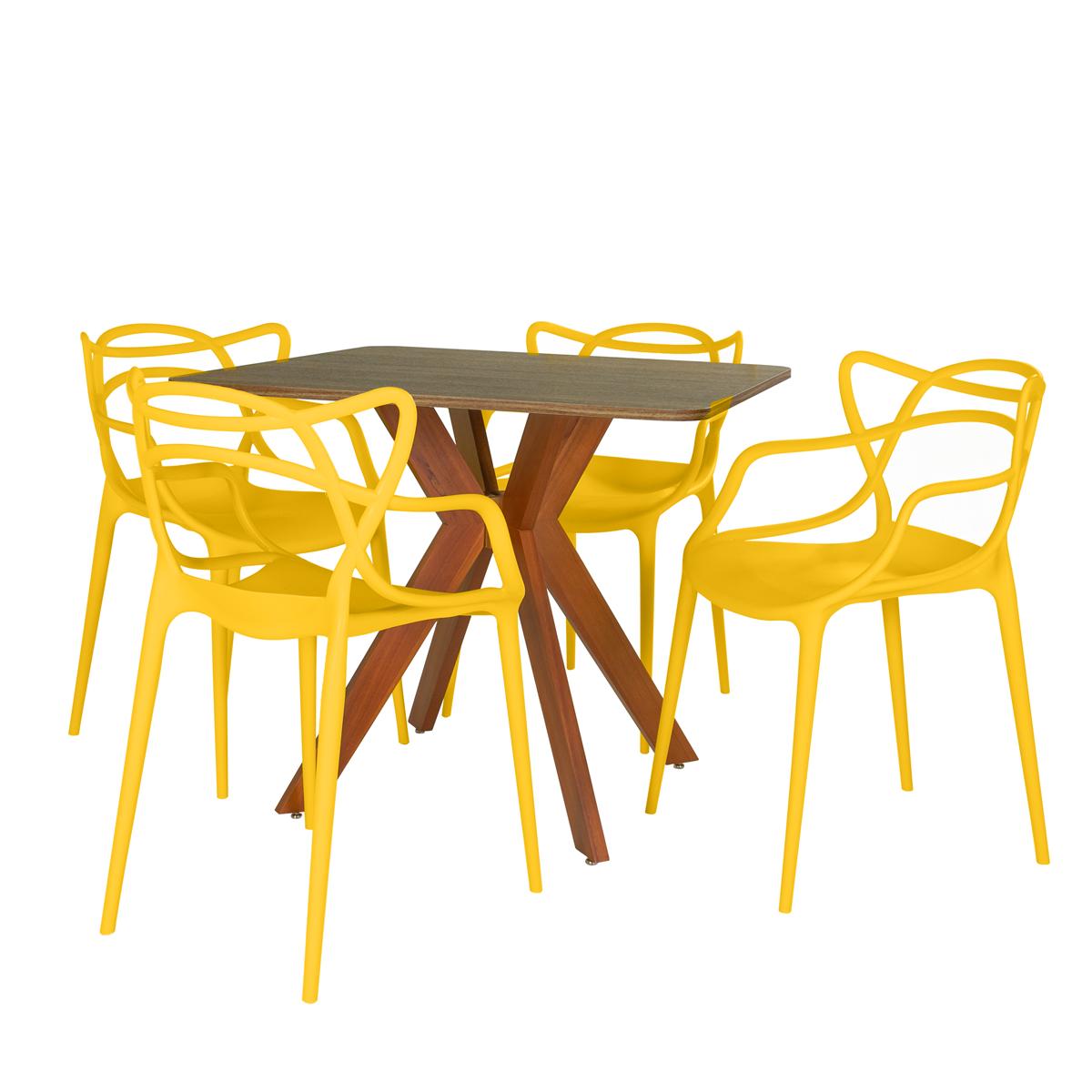 Conjunto Mesa De Jantar Quadrada Isa 90x90cm Natural Com 4 Cadeiras Allegra - Amarelo