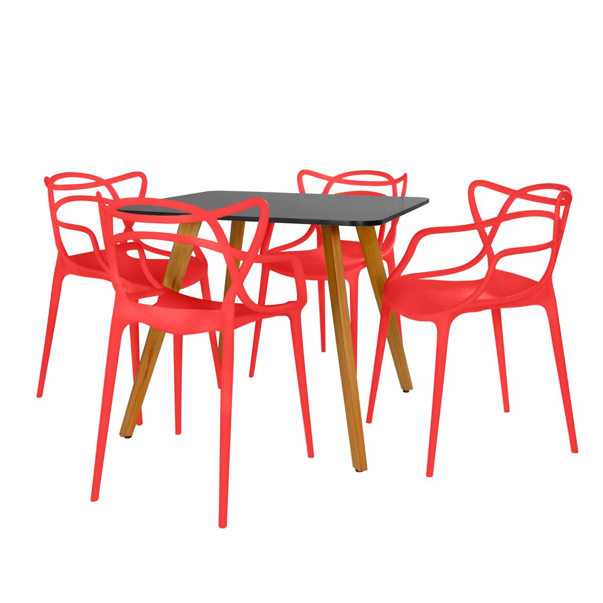 Conjunto Mesa De Jantar Quadrada Ágata 90x90cm Preta Com 4 Cadeiras Allegra - Vermelho