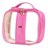 Bolsa Necessaire Grande Organizadora Transparente Rosa Pink Viagem Maquiagem Skincare Produtos Higiene