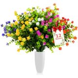 Lote De 12 Buquês De Flores Artificiais. 6 Cores. Flores De Plástico Anti Uv. Fácil De Gerenciar E Durável. Usado Para Sala De Estar. A Vara